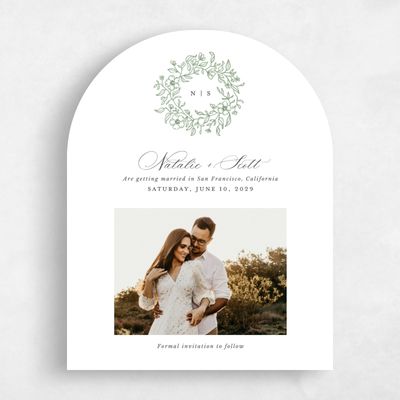 White Arch Wedding Save the Date - Elaina Photo