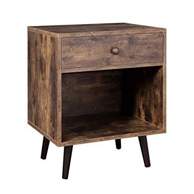 VASAGLE Nightstand, End Table with Drawer, Open Compartment, and Pinewood Legs, Bedside Table for Bedroom, 19.7 x 15.7 x 22.8 Inches, Rustic Brown ULET71BX