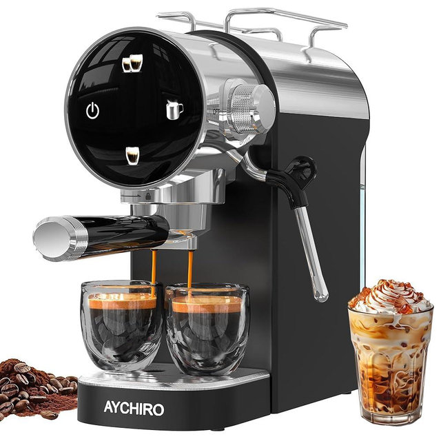 AYCHIRO Semi-Automatic Espresso Machine with Milk Frother, 20 Bar Espresso Coffee Machine, Espresso Maker with Removable Water Tank & Drip Tray, Compact for Home Latte Cappuccino