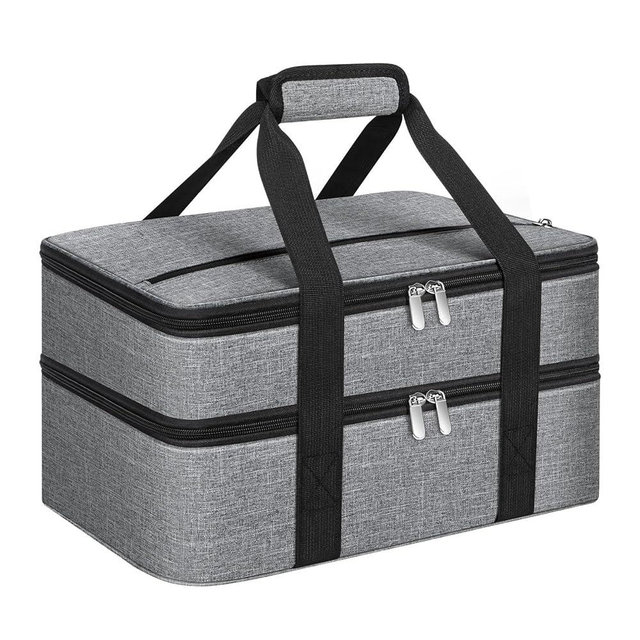 MIAOJIE Double Insulated Casserole Carrier, Portable Casserole Carrier for Hot or Cold Food Lunch Tote Warmer or Cooler Bag, Lasagna Lunch Bag for Potluck Parties- Fits 9" x 13" Baking Dish-Grey