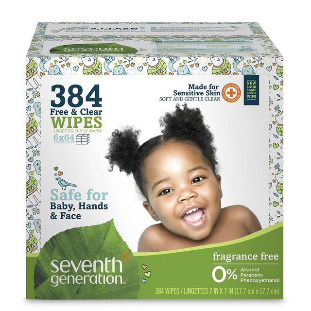 Seventh Generation Free and Clear Baby Wipes with Flip Top Dispenser, 384 Count
