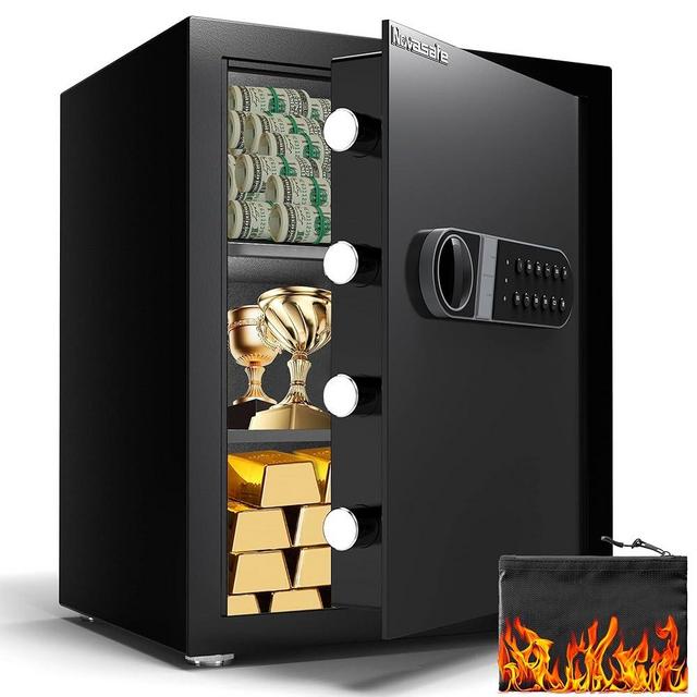 Safe Box, 2.0 Cu ft Home Safe with Fireproof Waterproof Bag & Key, Security Money Safe for Cash, Documents, Jewelry, Valuables, Digital Electronic Keypad, Dual Alarm System, Cabinet Safe