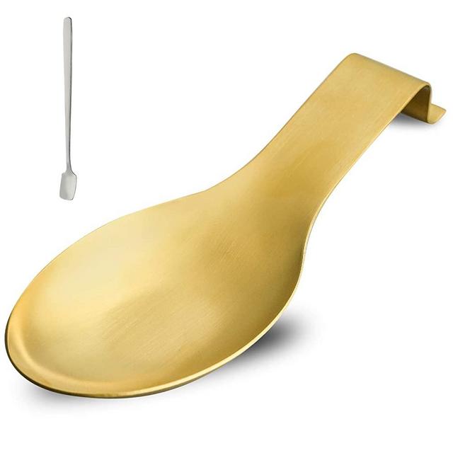 Stainless Steel Spoon Rest for Kitchen Counter, Spoon Holder for Stove Top,Spatula Rest,Cooking Utensil Holder,Kitchen Accessories,Dishwasher Safe (Gold Color 1PC with Coffee Spoon)
