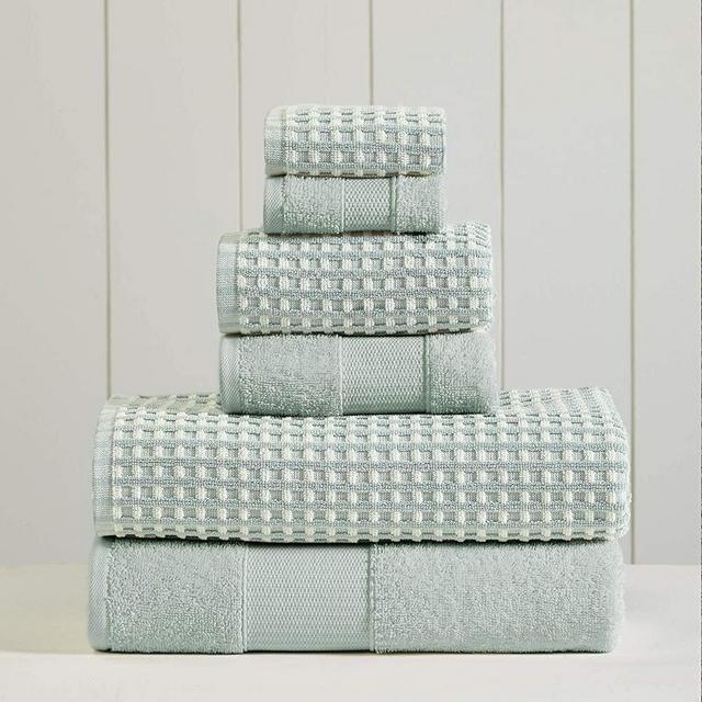 Amrapur Overseas 6-Piece Yarn Dyed Cobblestone Jacquard Towel Set, Misty Blue