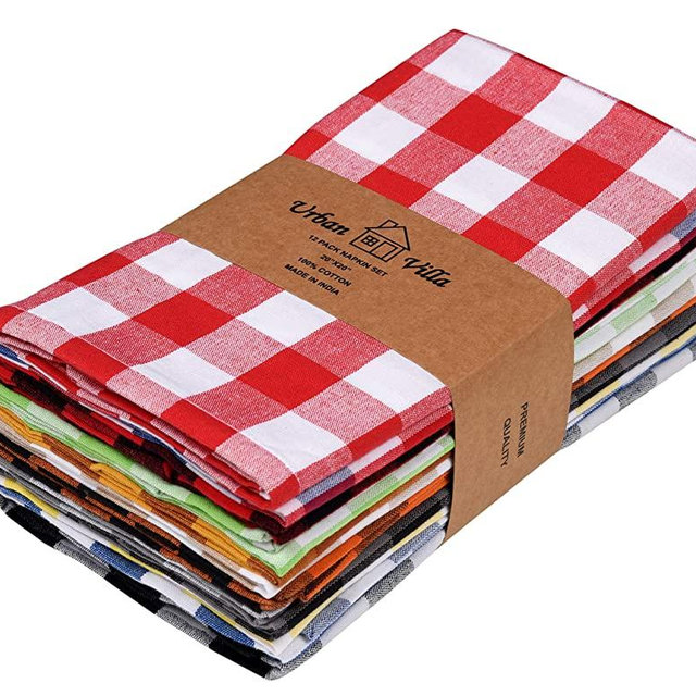Urban Villa,Buffalo Check Multi Color set of 12 Dinner Napkins,Premium Quality,100% Cotton, Size 20x20 inches, Over sized Cloth Napkins with Mitered Corners,Ultra Soft,Daily Use,Durable Hotel Quality