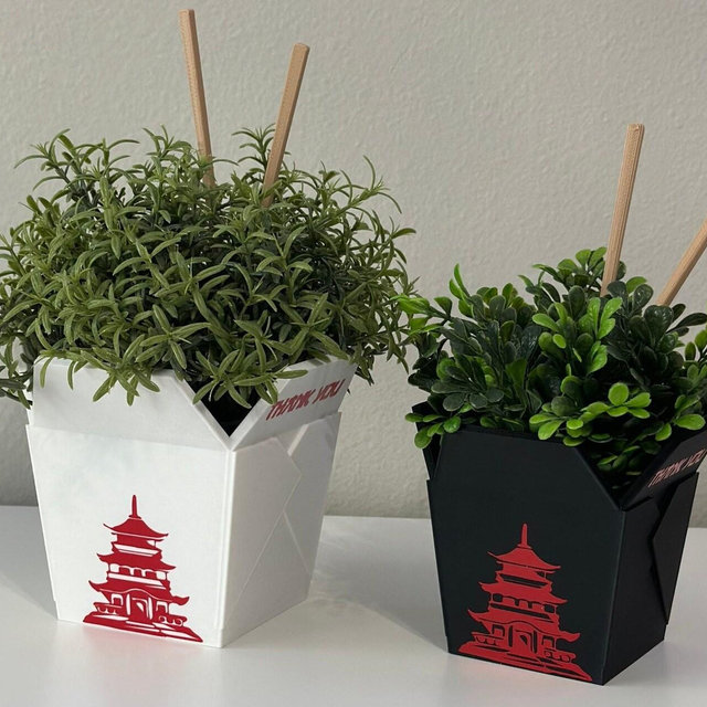Chinese Planter Take-Out Box - FREE TWO CHOPSTICKS - Chinese Take out Planter | 3D printed planter