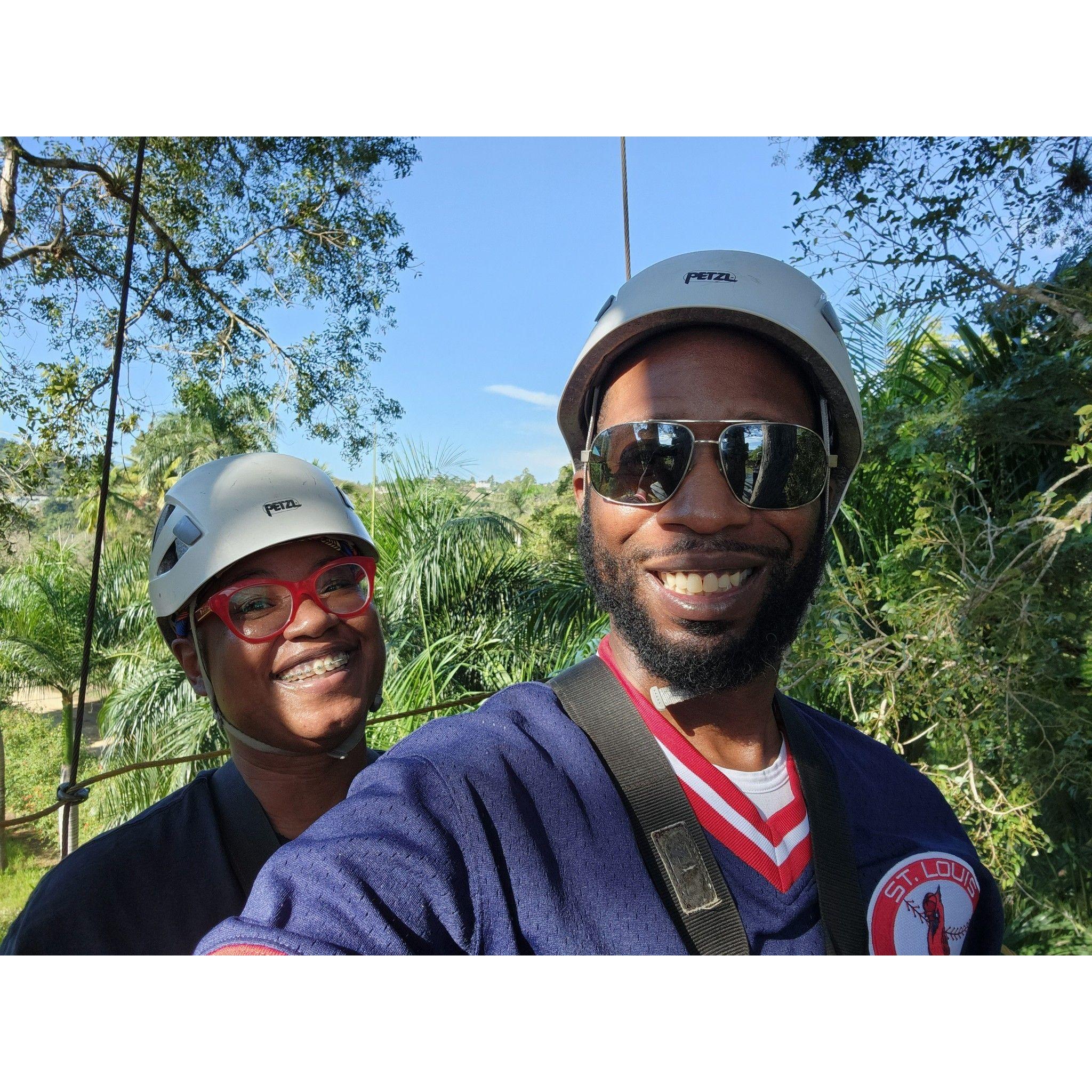 Zip lining! Natasha following Derrick's lead!