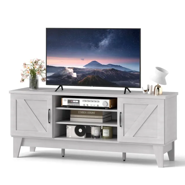 Costway Wood TV Stand for TVs Up To 65” Rustic Media Console Table w/ Barn Door Storage Cabinets Adjustable Shelves Entertainment Center