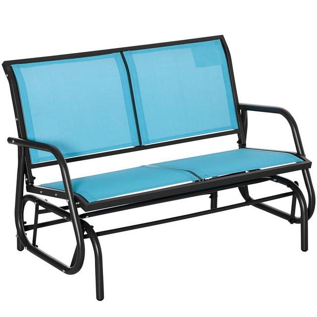 Outsunny 2-Person Outdoor Glider Bench, Patio Double Swing Rocking Chair Loveseat w/Powder Coated Steel Frame for Backyard Garden Porch, Blue