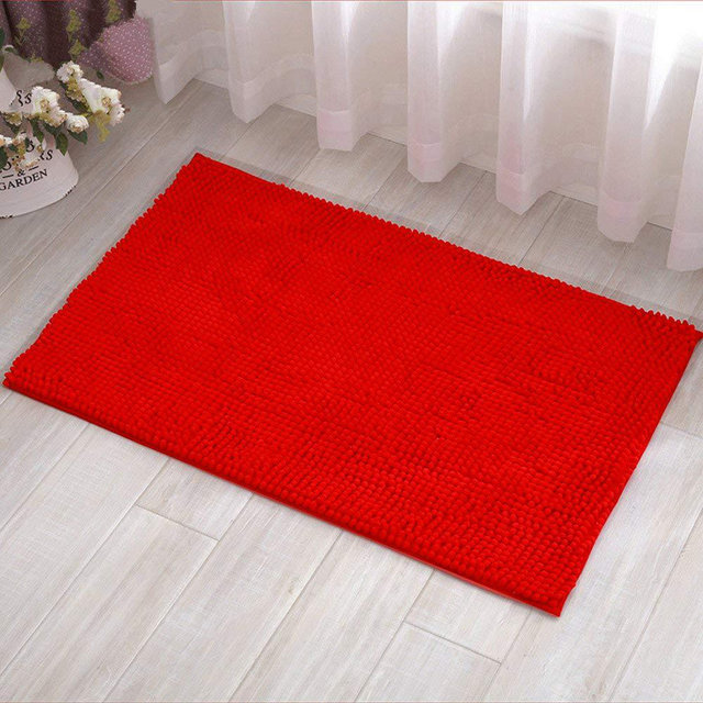Eanpet Chenille Bath Mat Non-Slip Microfiber Floor Mat Baby Bath Mat for Kids Ultra Soft Washable Bathroom Dry Fast Water Absorbent Shower Mat Area Rugs (16" x 24", Red)