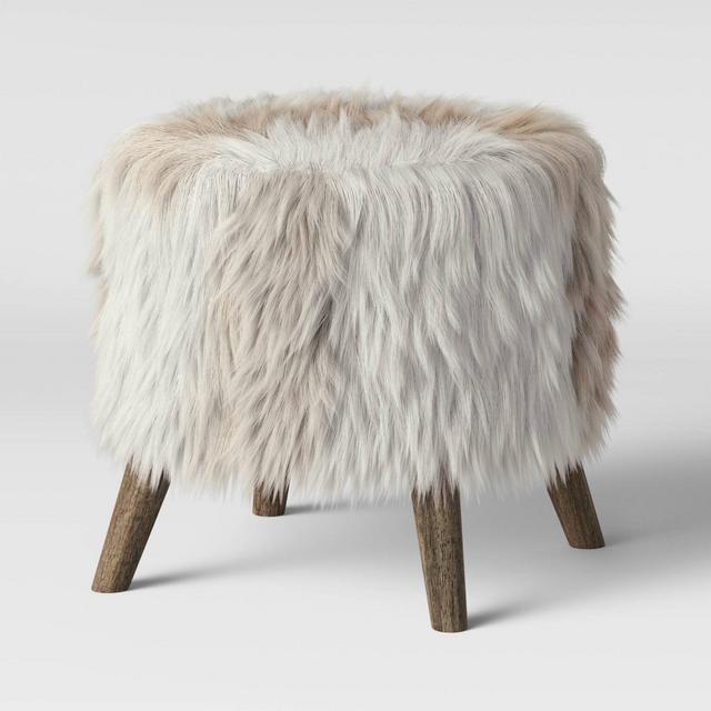 Judith Faux Fur Ottoman Light Brown - Threshold™