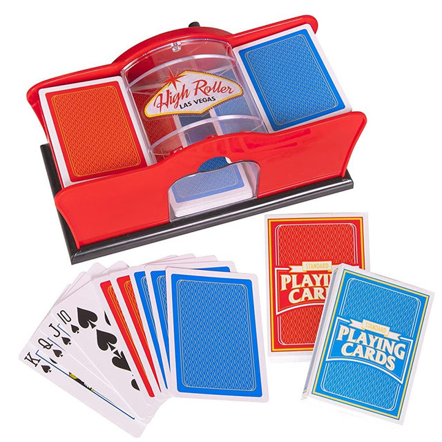 Deluxe Card Shuffler for Blackjack, Uno, Poker; Quiet, Easy To Use Manual Card Mixer, Hand Cranked, Casino Equipment Card Shuffling Machine For Playing Cards, (2-Deck) Of Cards Holder