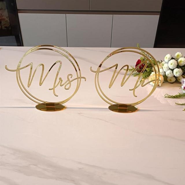 Mr and Mrs Wedding Sign,Mr and Mrs Set,Head Table Signs for Wedding Gifts,Rustic Wedding Decor (8.7'', Gold Mirror)