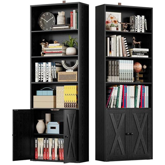 IRONCK Industrial Bookshelves and Bookcases with Doors Set of 2 Floor Standing 6 Shelf Display Storage Shelves 70 in Tall Bookcase for Home Office, Living Room