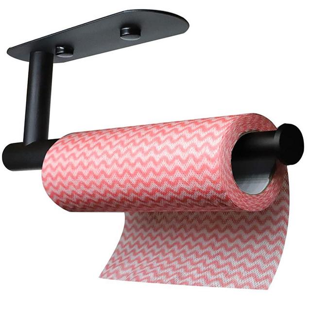 Black Paper Towel Holder Under Cabinet Self Adhesive Kitchen Countertop Wall Mount Paper Towel Holders With Screws For Rough Surface, Stainless Steel Resistant Corrosion & Rust