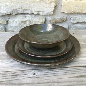 Pottery dinnerware 3pc set in Iron Lustre handmade dishes