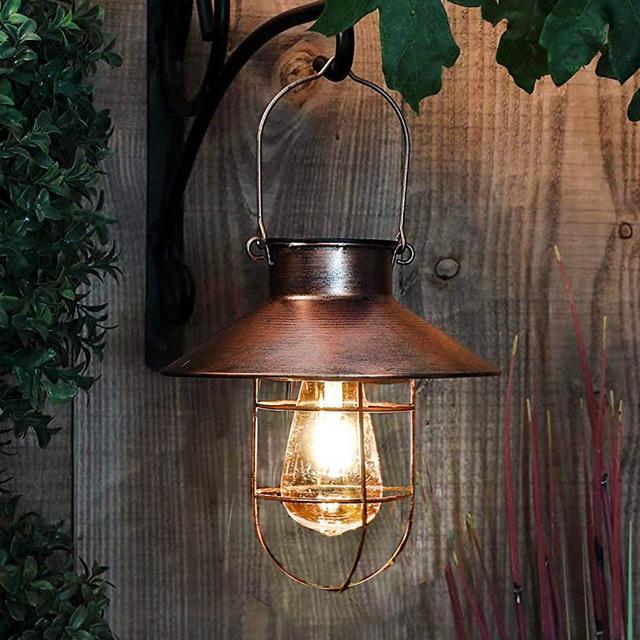 pearlstar Solar Lantern Outdoor Hanging Light Vintage Solar Lamp with Warm White Edison Bulb Design for Garden Yard Patio Decor(Copper,)