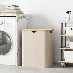 Lifewit 120L Large Laundry Hamper with Lid, Foldable 2 Section Laundry Basket with Bamboo Handles and Removable Bags for Laundry Room, Bathroom, Bedroom, Beige