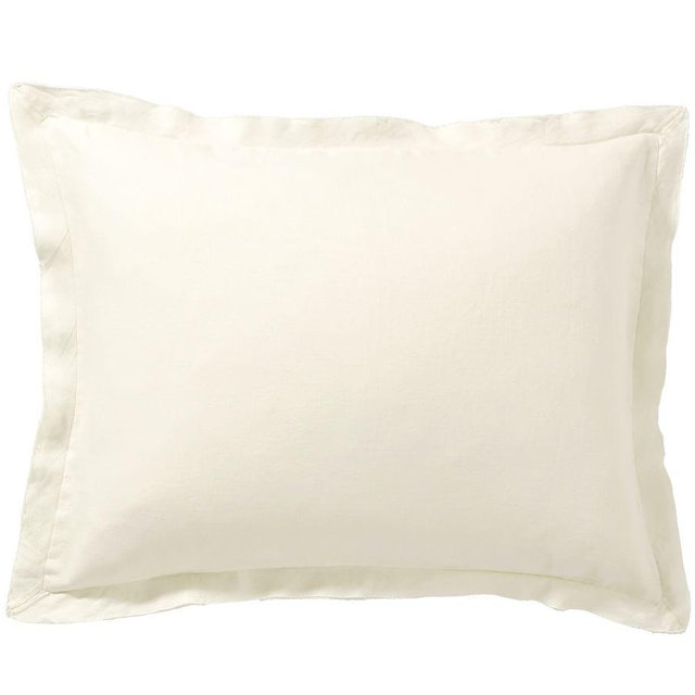Classic Ivory Belgian Flax Linen Double Flange Standard Shams, Set of 2