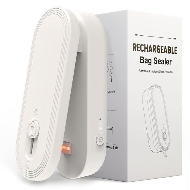 Mini Bag Sealer and Cutter, 1800mAh Rechargeable Chip Bag Sealer Handheld Heat Seal, 3 Heat Modes, Magnetic & Hanging Design, Portable Bag Sealing Machine for Heavy Duty Thick Plastic Snack Cookie Bag