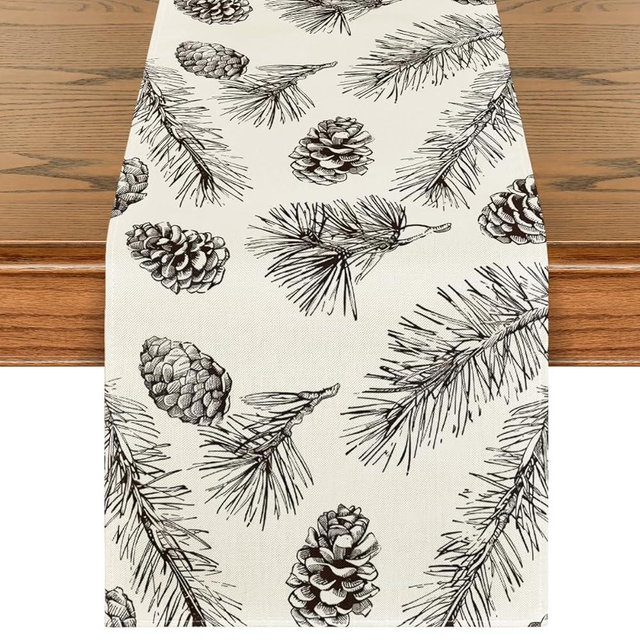 Artoid Mode Fir Pine Cone Christmas Table Runner, Seasonal Winter Leaves Kitchen Dining Table Decoration for Home Party Decor 13x72 Inch