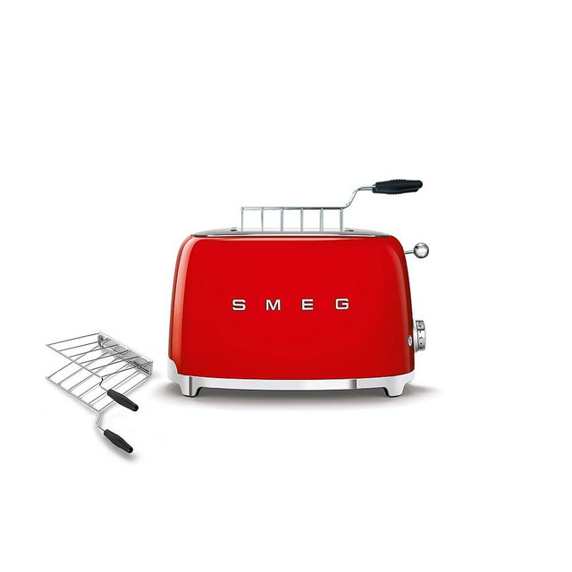 SMEG 2 Slice Toaster with Sandwich Rack Combo, Red