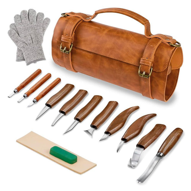 Tekchic Wood Carving Kit Deluxe-Whittling Knife, Wood Carving Knife Set, Wood Whittling Kit for Beginners, Carving Knife Woodworking Wood Carving Tools Set with Large Leather Case