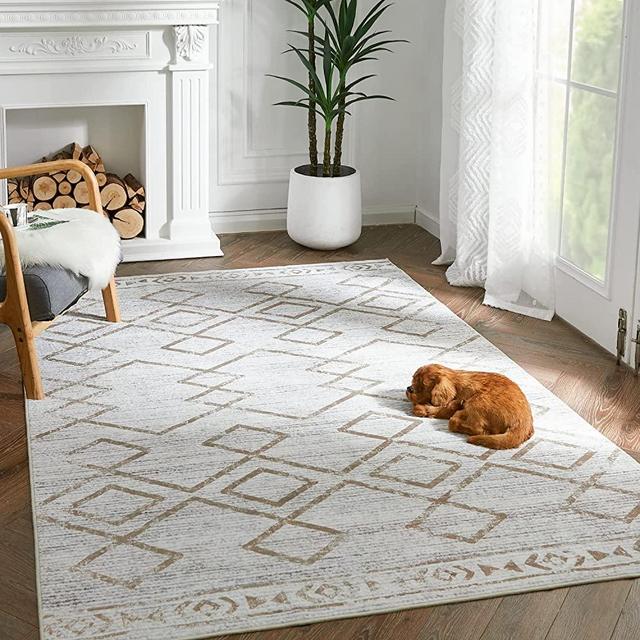 jinchan Area Rug 8x10 Taupe Modern Rug Soft Rug Kitchen Indoor Mat Geometric Print Floor Cover Thin Carpet Non Slip for Bathroom Bedroom Dining Room Living Room Office Classroom
