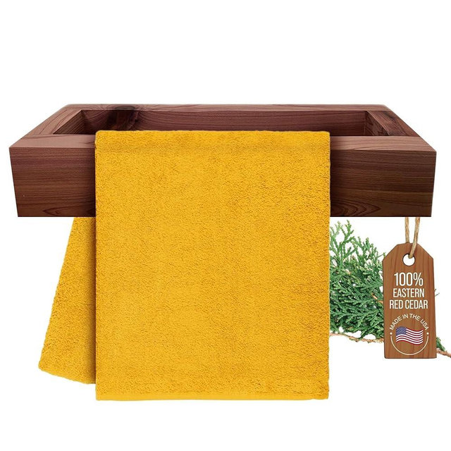 Root Vida Cedar Wood Towel Rack – 30” Wall Mounted Nordic Style Towel Holder | Solid Eastern Red Cedar | Indoor & Outdoor Spa, Sauna, Bathroom | Minimalist Shelf Design (Oiled Finish)