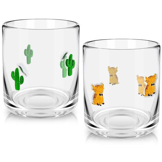 Sel Natural 2 Pcs Aesthetic Glass Juice Cups Highland Cows Wine Glass 14oz Funny Highland Cow Glasses Gifts Set Aesthetic Drinking Glass for Women Sister Friend Party