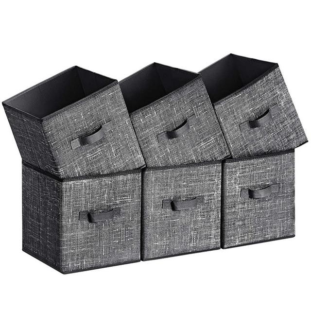 SONGMICS Fabric Storage Bins, 10.2 x 10.2 x 11 inches, Cube Storage Bins, Fabric Storage Bins with Dual Handles, Foldable Cube Baskets for Shelf, Closet Organizers and Storage Box, Black UROB026B01