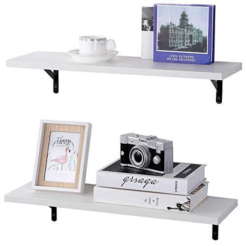 SUPERJARE Wall Mounted Shelves, Set of 2, Display Ledge, Storage Rack for Room/Kitchen/Office - White