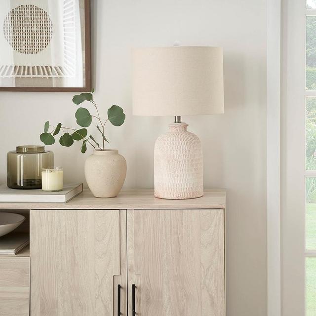 Nourison 24" White Washed Terracotta Farmhouse Textured Table Lamp