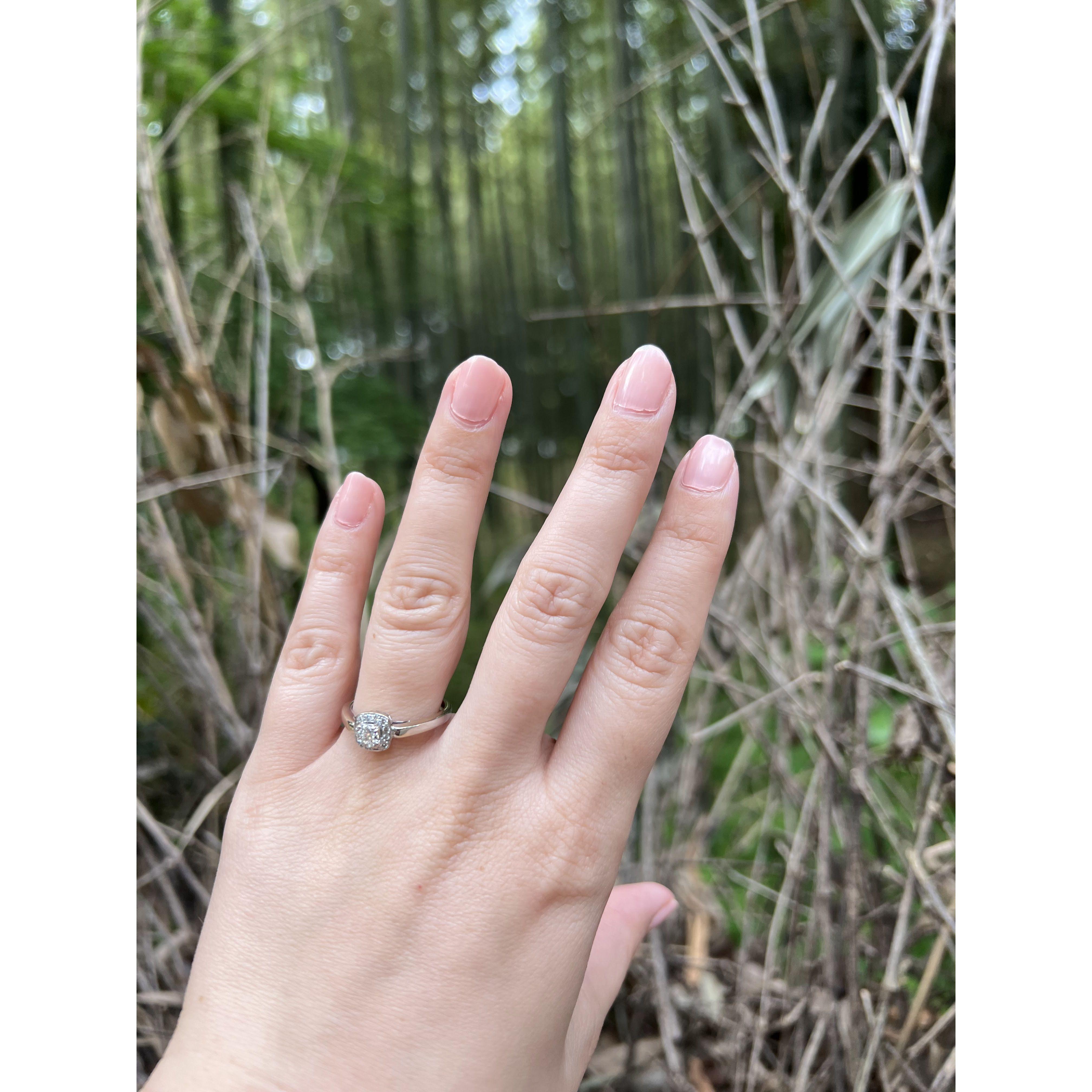 Trying on the ring in the bamboo garden