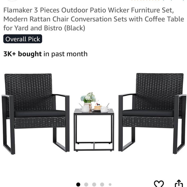 Flamaker 3 Pieces Outdoor Patio Wicker Furniture Set, Modern Rattan Chair Conversation Sets with Coffee Table for Yard and Bistro (Black)
