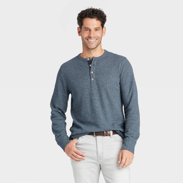 Men's Standard Fit Long Sleeve Henley T-Shirt - Goodfellow & Co™ Blue XL