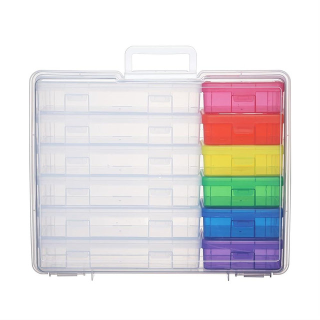 Party Club of America Plastic Storage Boxes & Organizers - Arts & Crafts Storage Boxes with Lids - 6 Medium Clear + 6 Small Color - Modern Style - 15.3"L x 12.5"W x 5.1"H - 18 Count