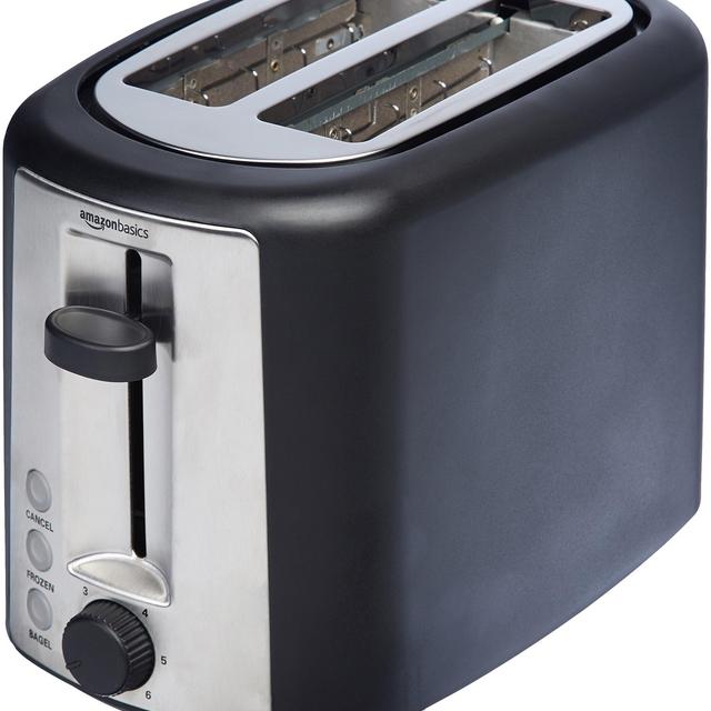 Amazon Basics 2 Slice, Extra-Wide Slot Toaster with 6 Shade Settings, Black