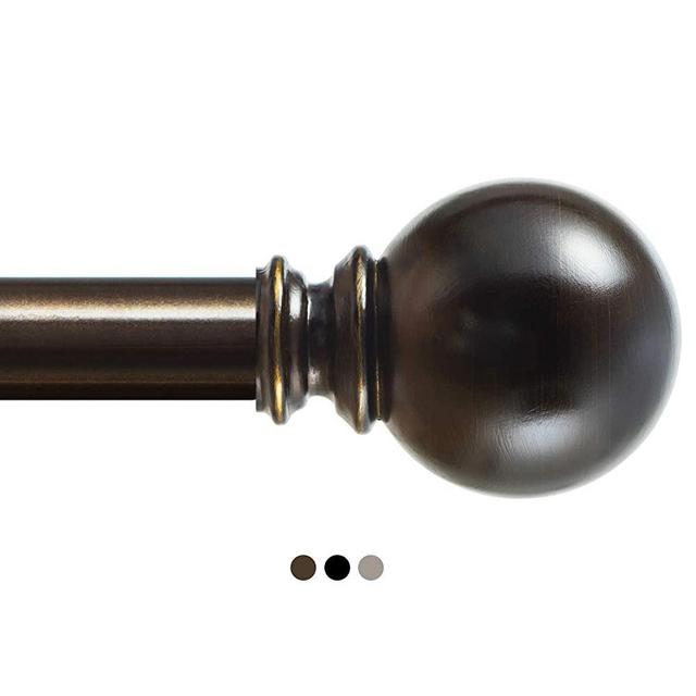 KAMANINA 1 Inch Curtain Rod 36-72 Inches, Round Finials, Bronze Drapery Rod