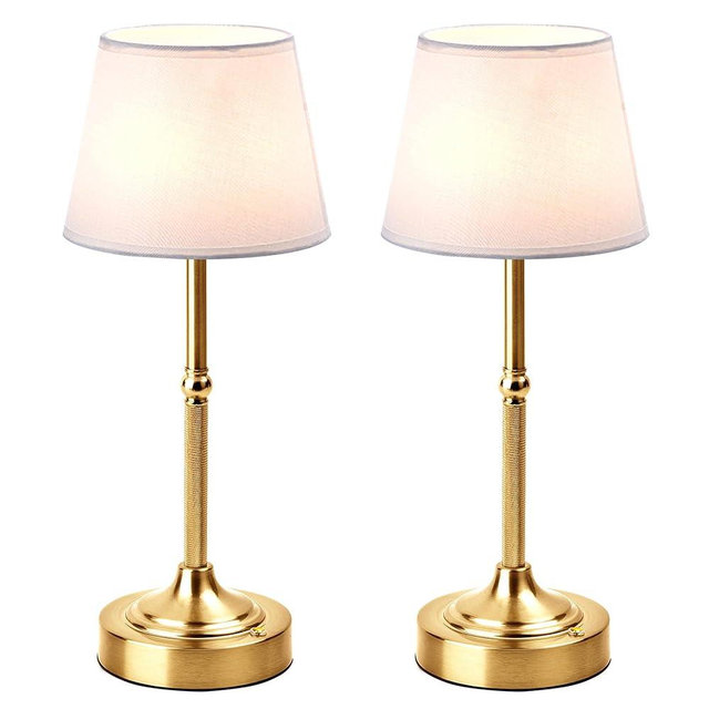 LUTEC 2 Pack Cordless Table Lamp, Battery Operated Lamp with 3 Color Temps and Stepless Dimming, 5200mAh Portable Rechargeable Table Lamp for Restaurant/Bedroom/Bars/Outdoor (Brushed Gold)