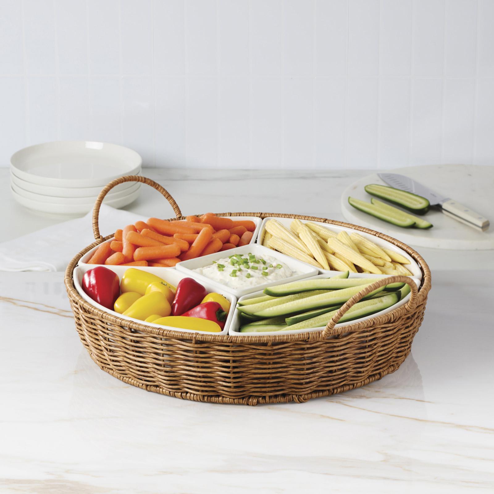 Oneida, Willow & White 6-Piece Bowl & Rattan Serving Tray Set | Zola