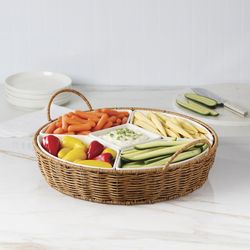Oneida, Willow & White 6-Piece Bowl & Rattan Serving Tray Set | Zola