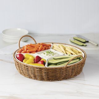 Willow & White 6-Piece Bowl & Rattan Serving Tray Set