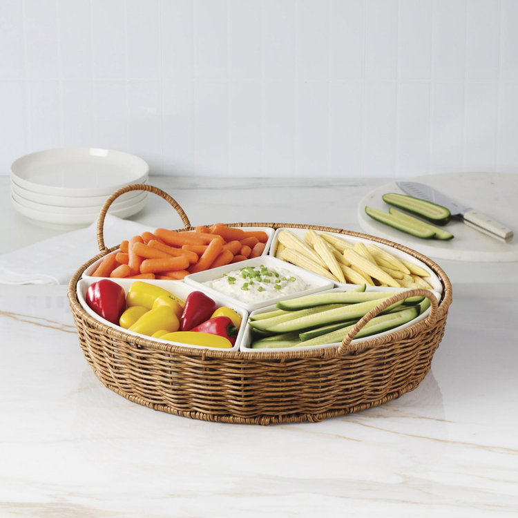 Oneida, Willow & White 6-Piece Bowl & Rattan Serving Tray Set | Zola