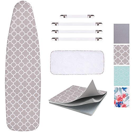 SUNKLOOF Scorch Resistance Ironing Board Cover and Pad Resists Scorching and Staining Ironing Board Cover with Elasticized Edges and Pad 15"x54" 4 Fasteners and 1 Large Protective Scorch Mesh Cloth
