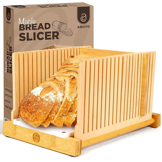 Bread Slicers for Homemade Bread - No Splinters with HDPE Base and Maple Fingers – 4 Different Thicknesses for Uniform and Consistent Slices - Foldable Bread Slicing Guide with Optimal Knife Grooves