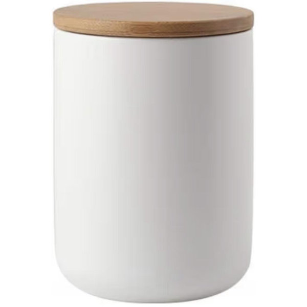 Ceramic Food Storage Jar Canister Modern Design Food Canisters with Airtight Seal Bamboo Lid, Loose Tea Coffee Spice Nuts Snacks Storage Jar Canister (White 33.81oz/1000ml)