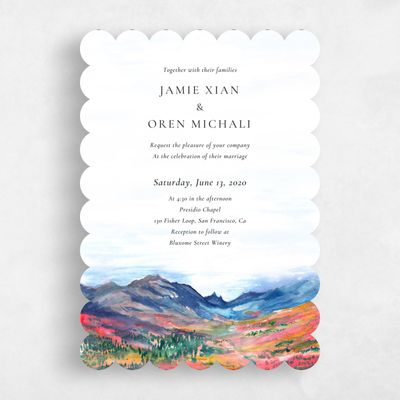 Pink Scalloped Wedding Invitation - Deepcreek Portrait
