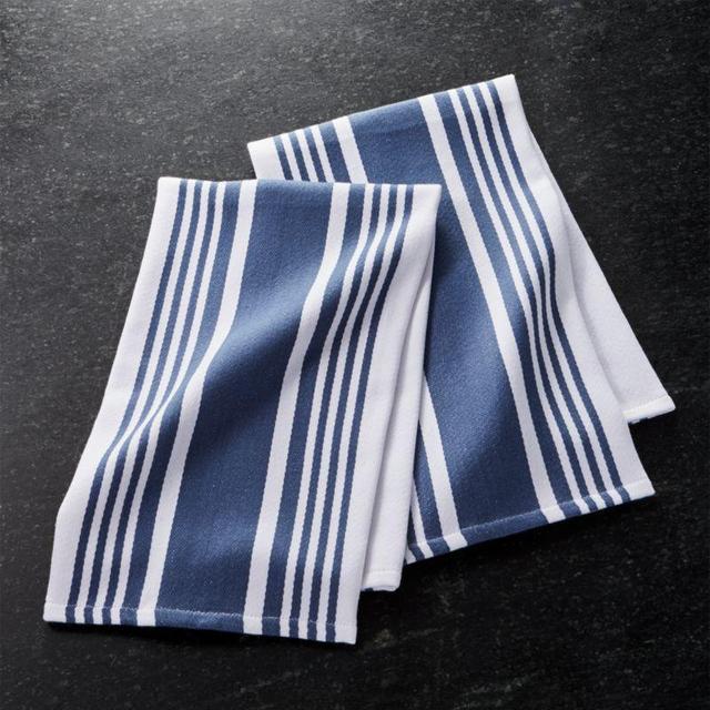 Cuisine Stripe Indigo Blue Dish Towels, Set of 2