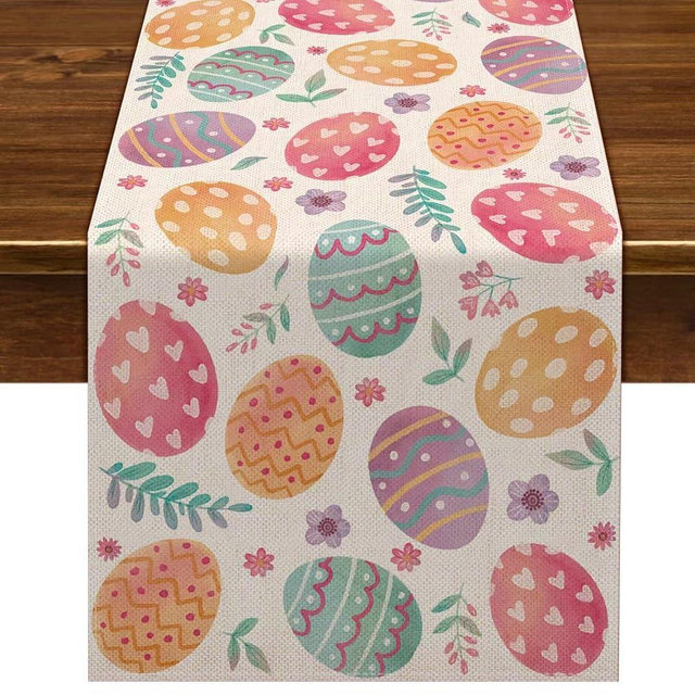 Nepnuser Linen Happy Easter Table Runner 90 inches Long Spring Easter Egg Decoration Farmhouse Home Dining Room Kitchen Table Decor